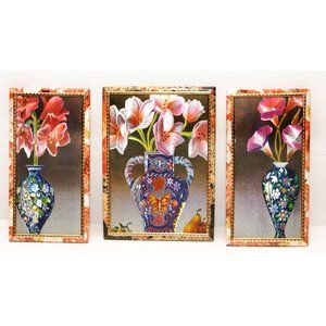 Foil Irridescent Art 70s Metallic Holographic Flowers Picture Set (3)